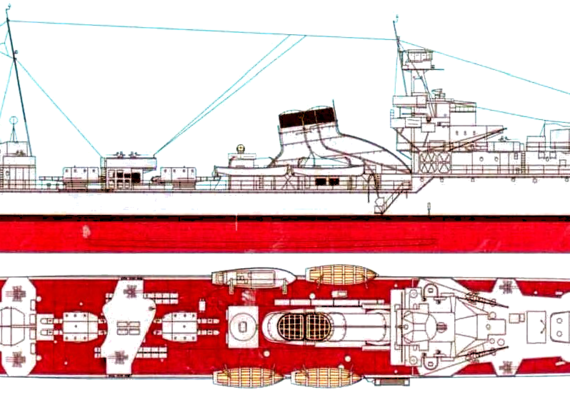 Эсминец IJN Yubari 1944 [Destroyer] - чертежи, габариты, рисунки